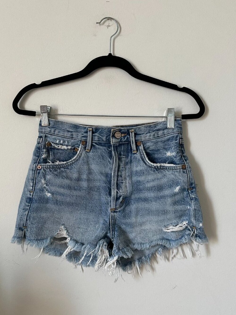 AGOLDE Jaden Cut Off Denim Shorts High Rise Distressed Size 25 - Picture 3 of 9
